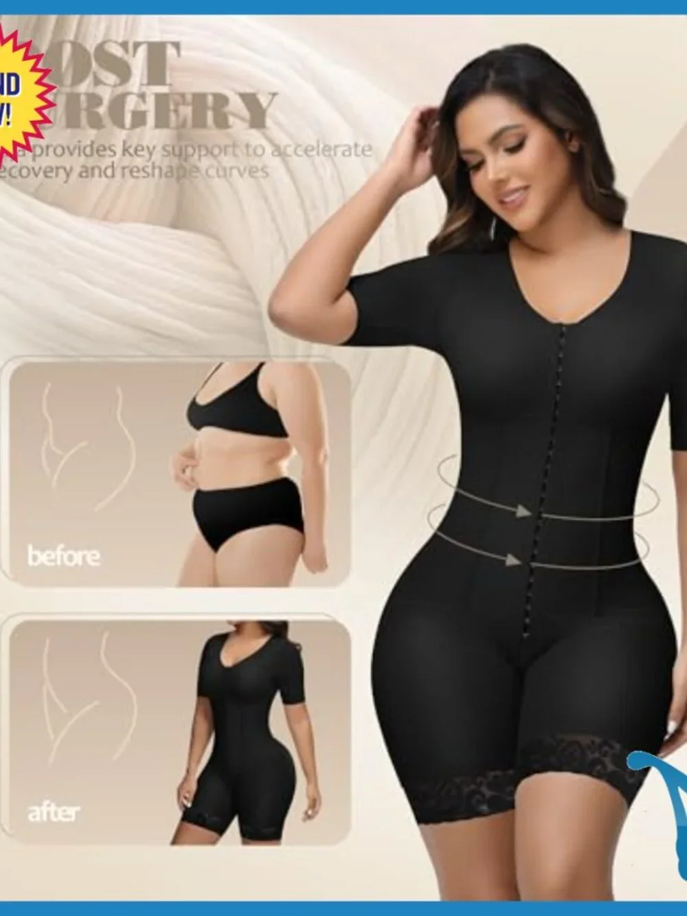 Compression Bodysuit Shapewear with Steel Bones Tummy Control Post Surgery